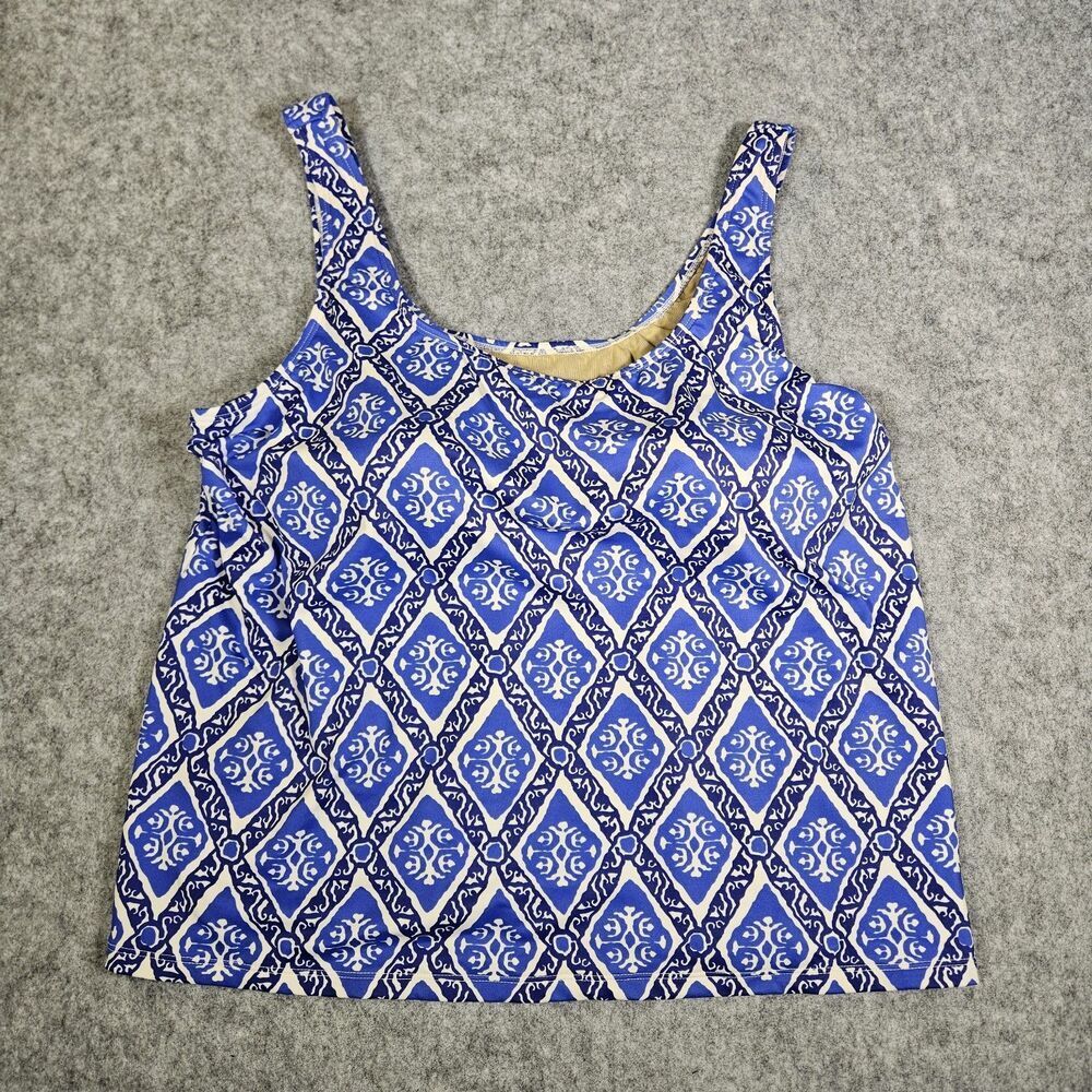Lands End Womens Blue Geometric Tankini UPF 50+ Beach Swim Vacation Size 18W Reg